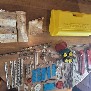 Vintage Gabriel Erector Set in Yellow Plastic Case with Parts, Instructions